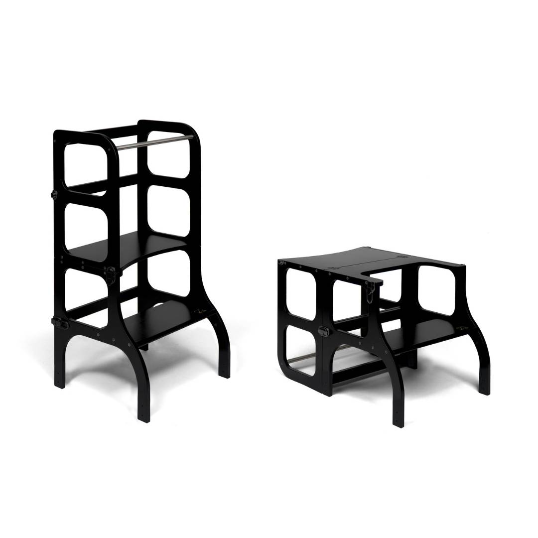 STEP'n'SIT® Convertible 2-in-1 Helper Tower/Table With Support Legs - Black