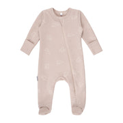 Beige Cotton Baby Romper with Integrated Feet
