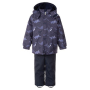 Blue Dinosaur Print Spring/Autumn Jacket and Bib Pants Set