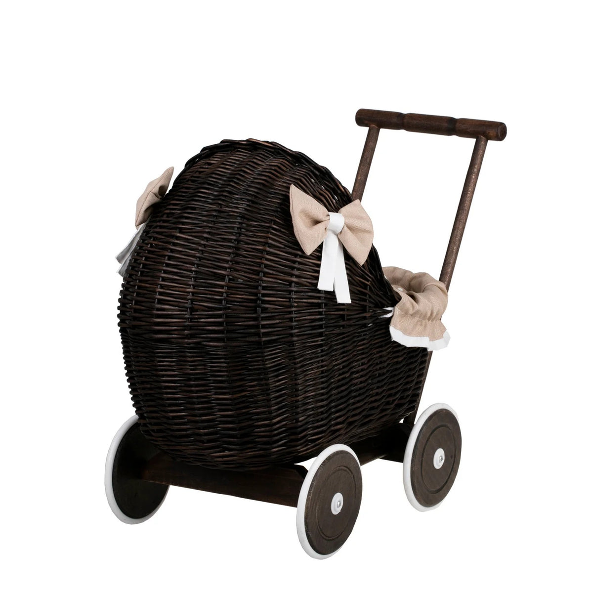 Wicker Stories dockvagn Lili – mörk vide och beige bäddset