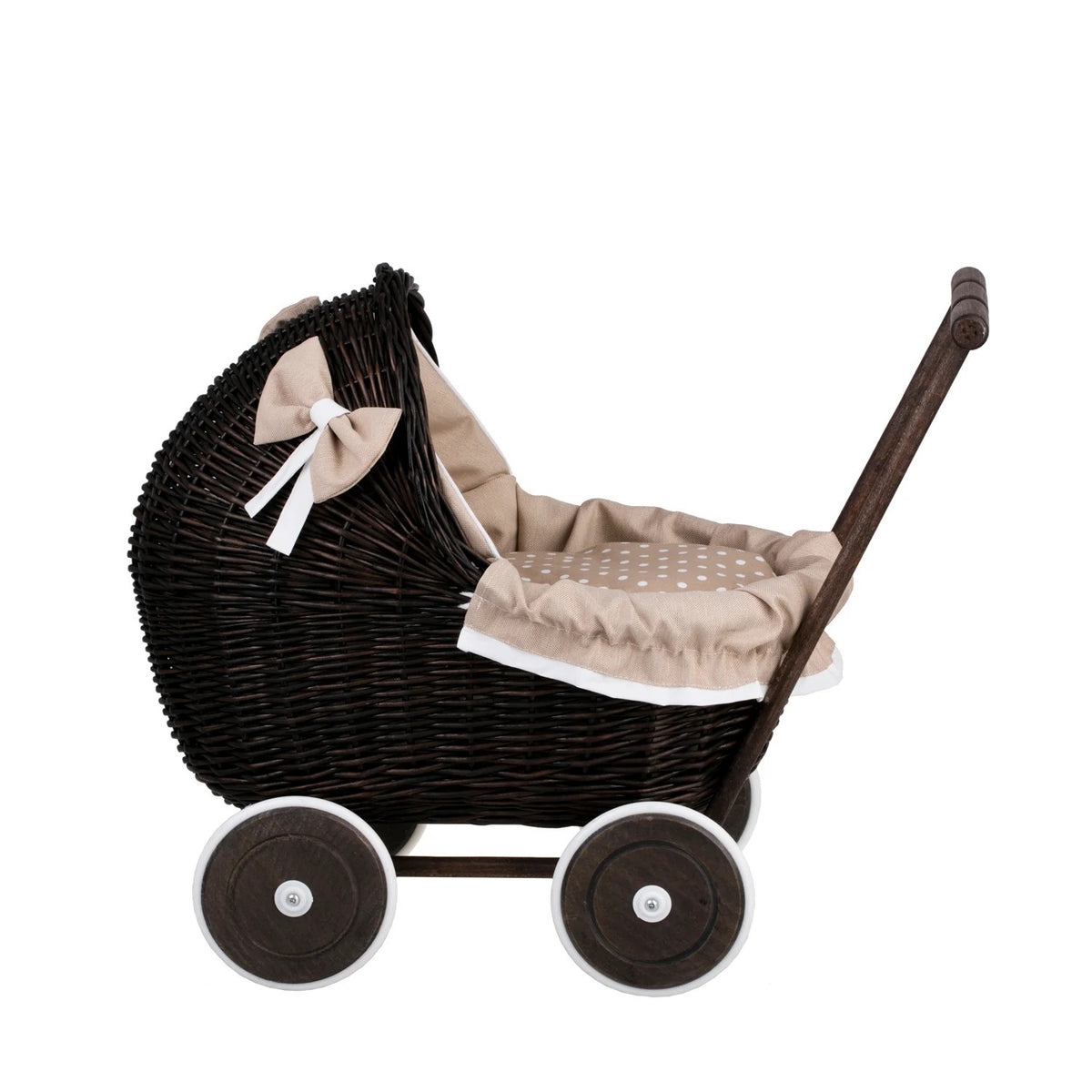 Wicker Stories dockvagn Lili – mörk vide och beige bäddset