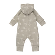 Khaki Green Cotton Fleece Baby Romper with Hood