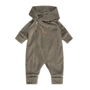 Khaki Green Velvet Baby Overall with Merino Wool Lining