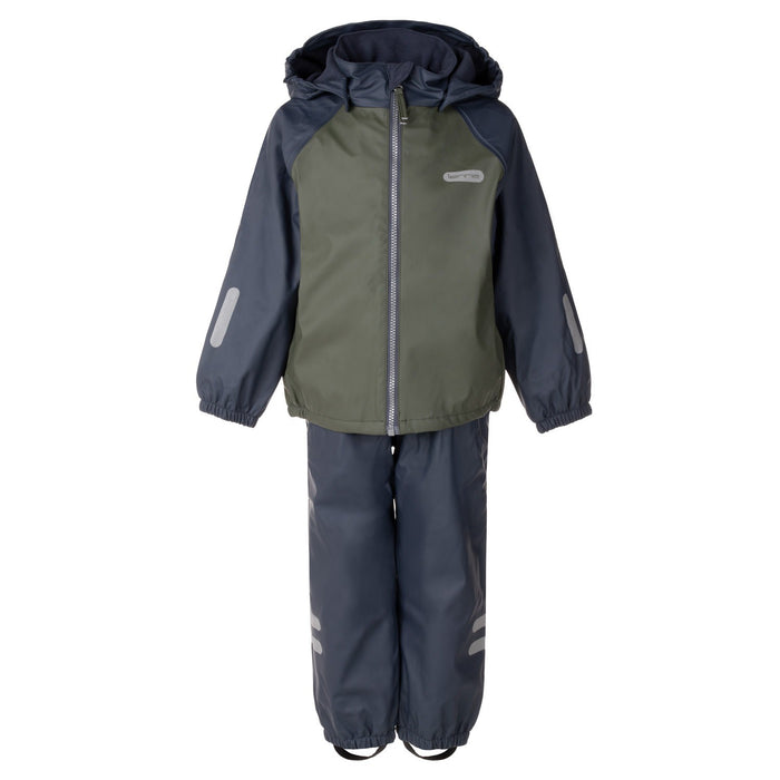 Kids’ Fleece-Lined Rain Jacket and Dungaree Set – Green and Blue